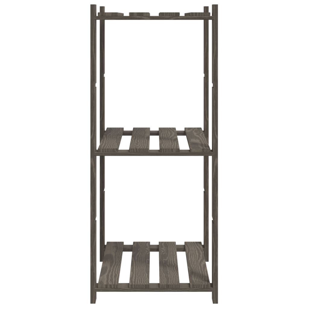 Stalak za pohranu 3 razina sivi 60x38x90 cm masivna borovina