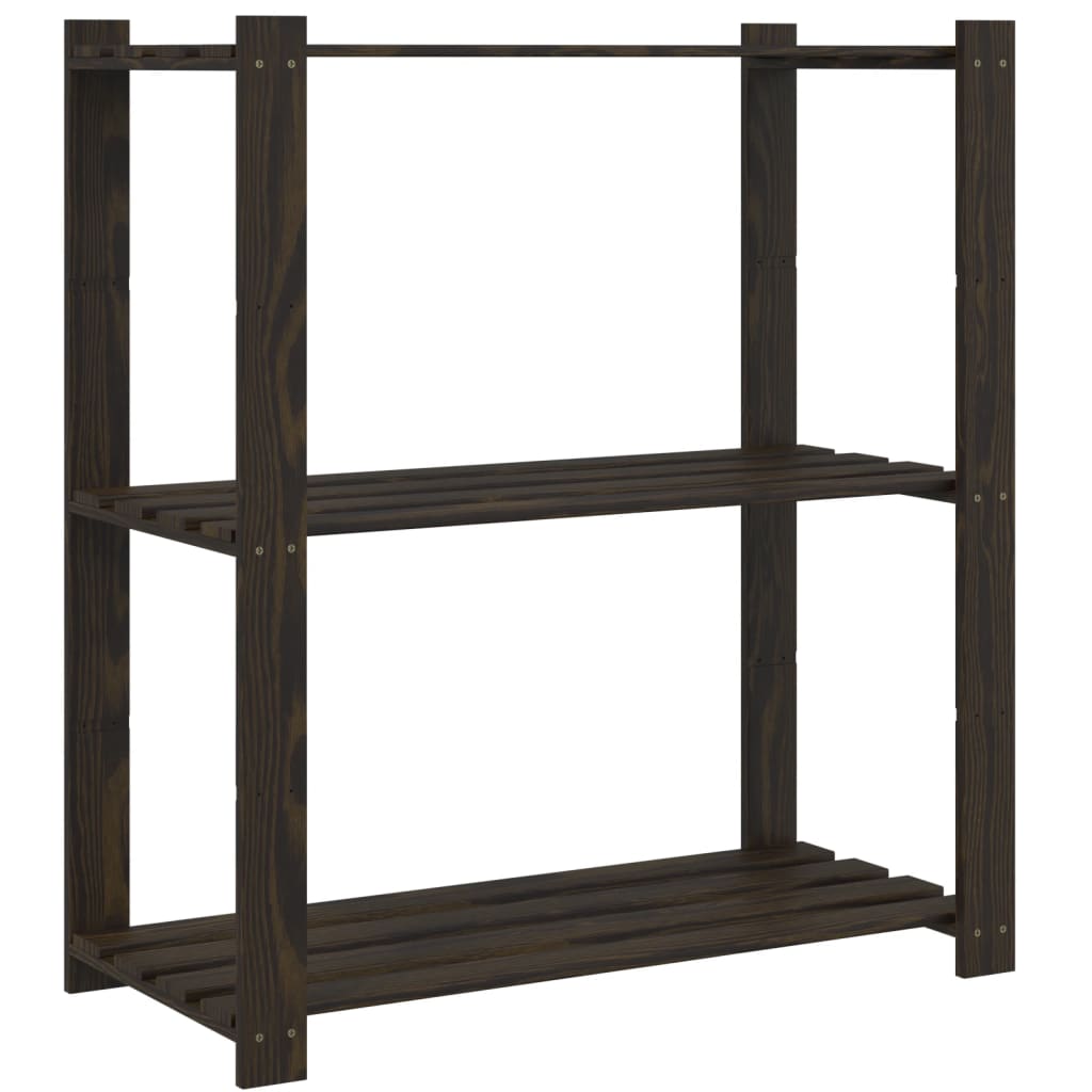 Stalak za pohranu s 3 razine crni 80x38x90 cm masivna borovina