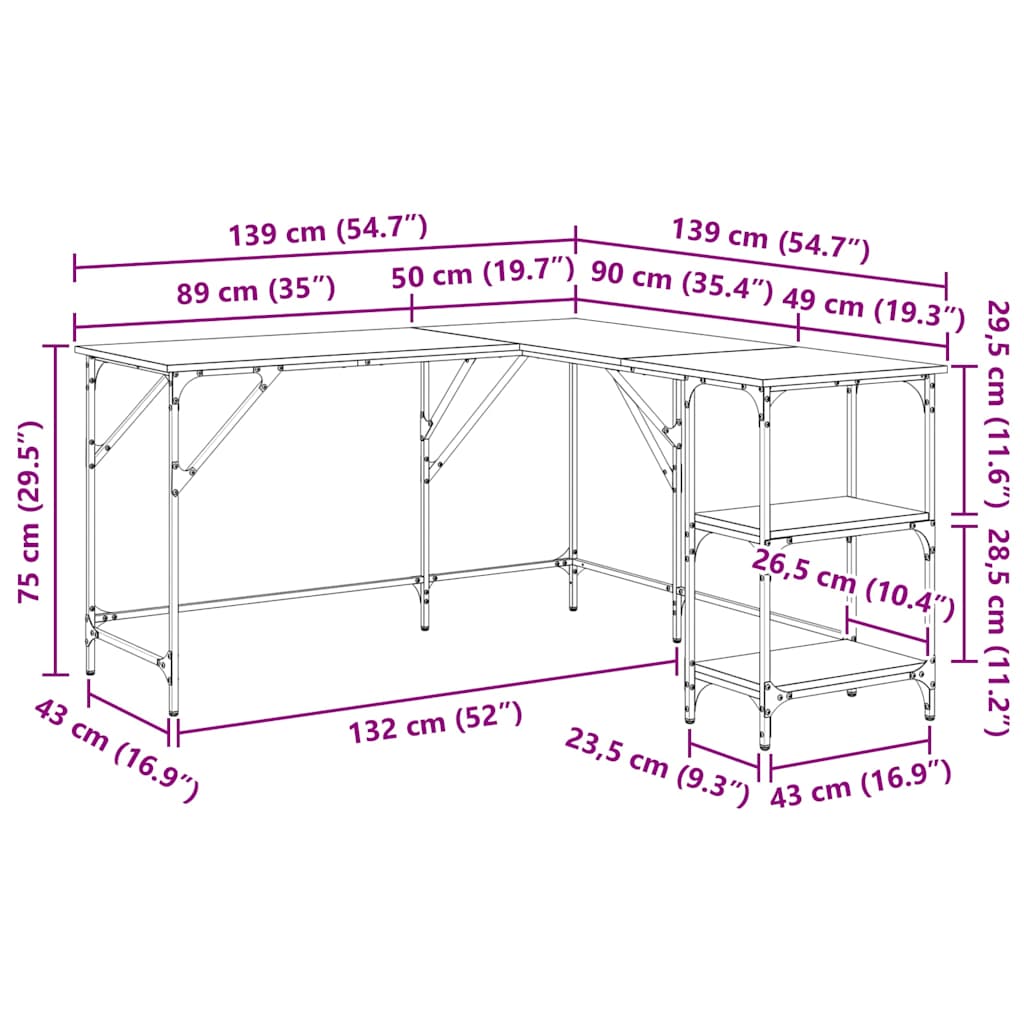 Radni stol crni 139 x 139 x 75 cm od konstruiranog drva