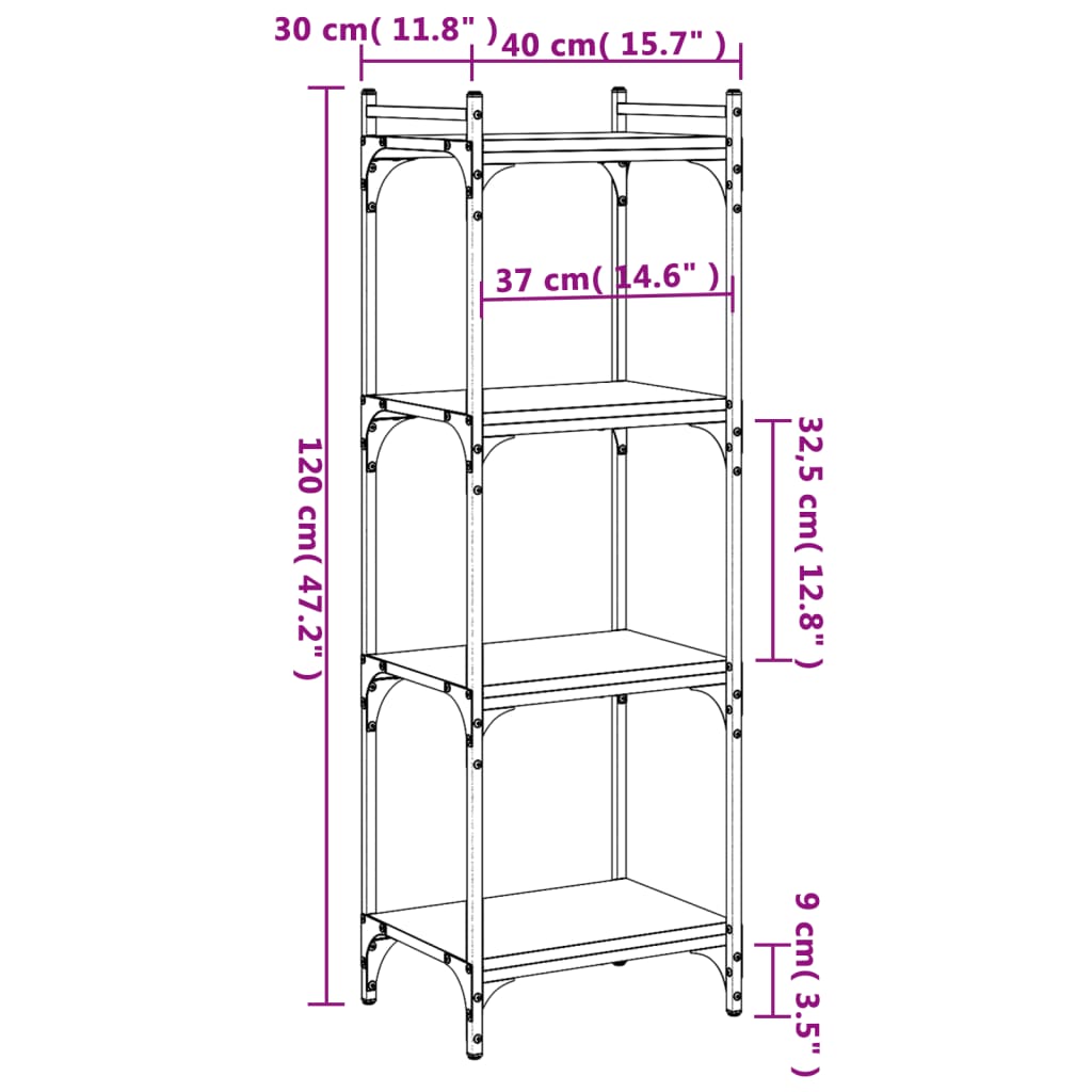 Regal za knjige 4 razine smeđa boja hrasta 40x30x120 cm drveni