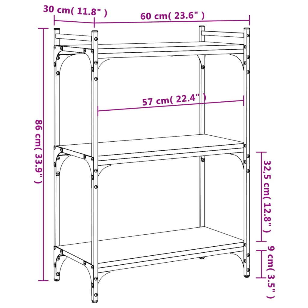 Regal za knjige s 3 razine crni 60x30x86 cm konstruirano drvo