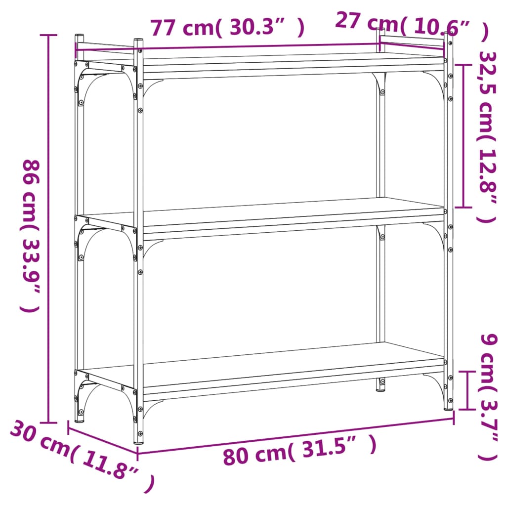 Regal za knjige s 3 razine smeđa boja hrasta 80x30x86 cm drveni