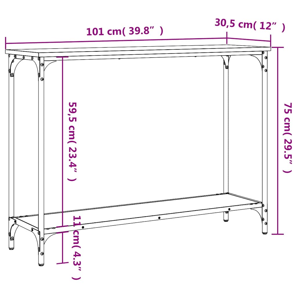 Konzolni stol crni 101 x 30,5 x 75 cm od konstruiranog drva