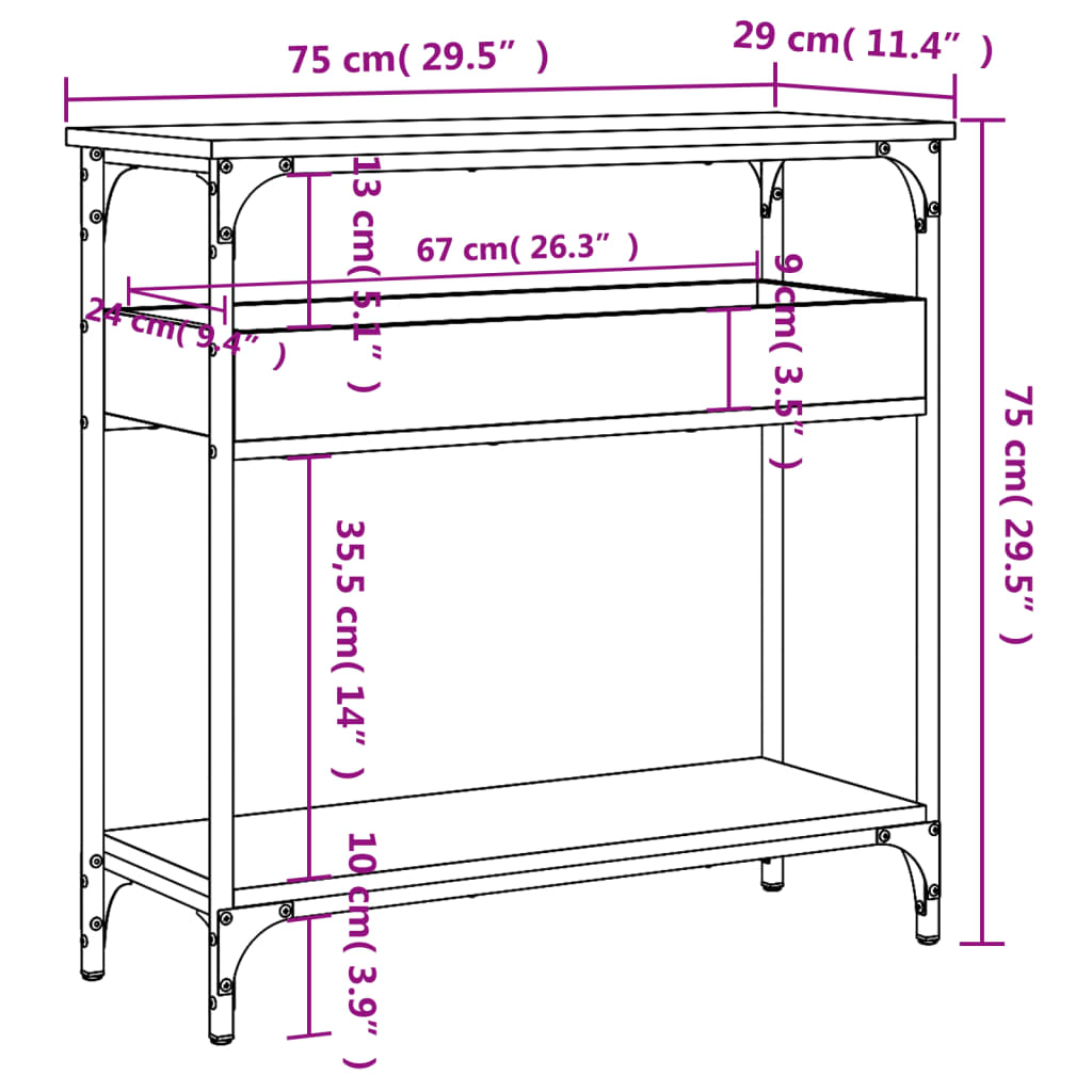 Konzolni stol s policama crni 75x29x75 cm od konstruiranog drva