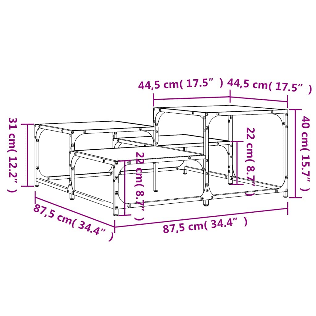 Stolić za kavu crni 87,5x87,5x40 cm od konstruiranog drva