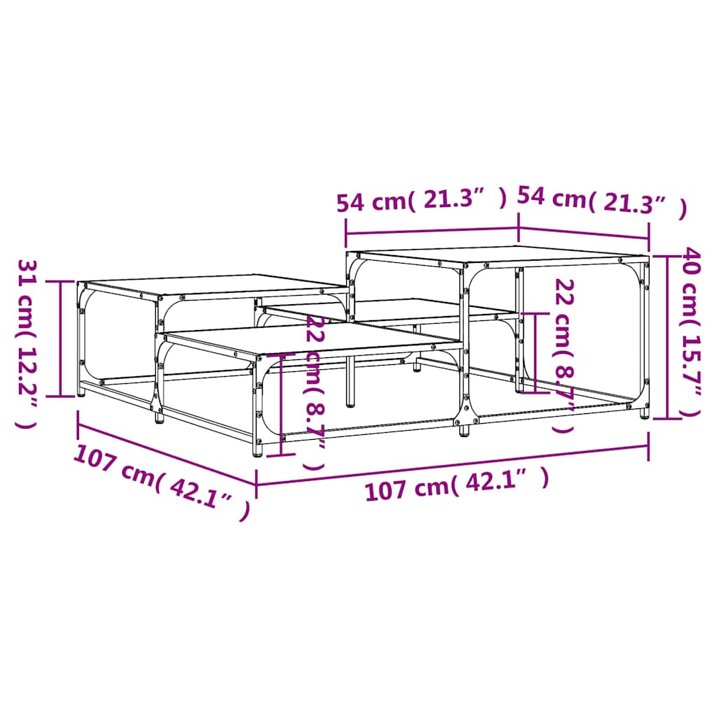 Stolić za kavu crni 107x107x40 cm od konstruiranog drva