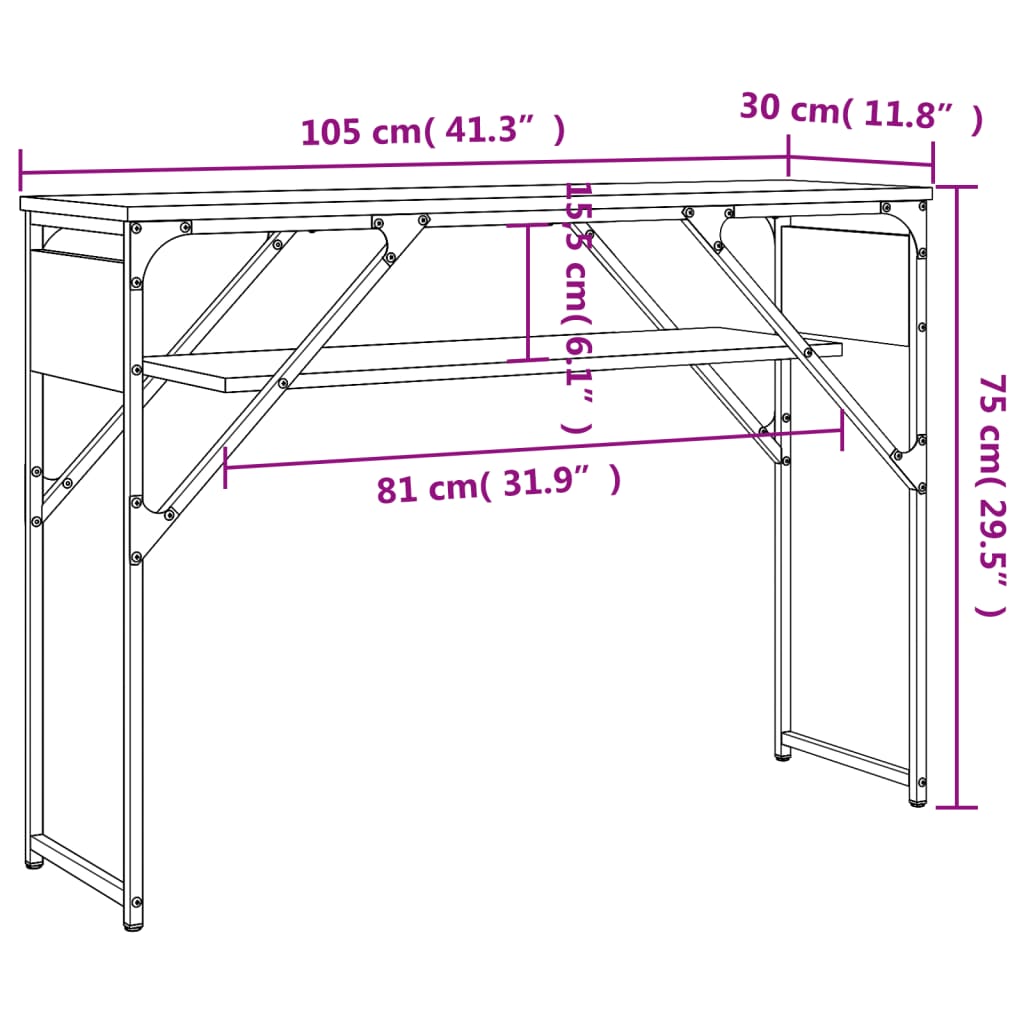 Konzolni stol s policama siva boja hrasta 105x30x75 cm