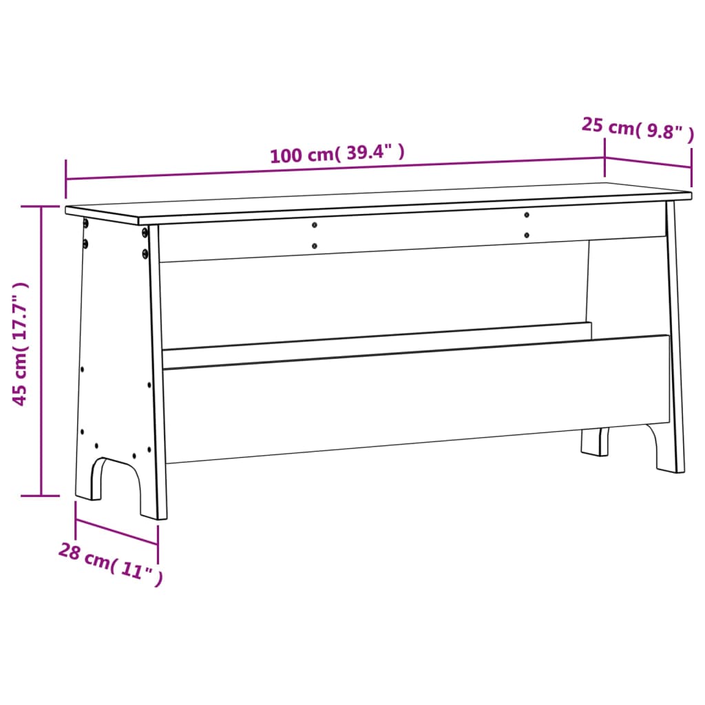 Klupa za hodnik bijela 100x28x45 cm masivno drvo bor