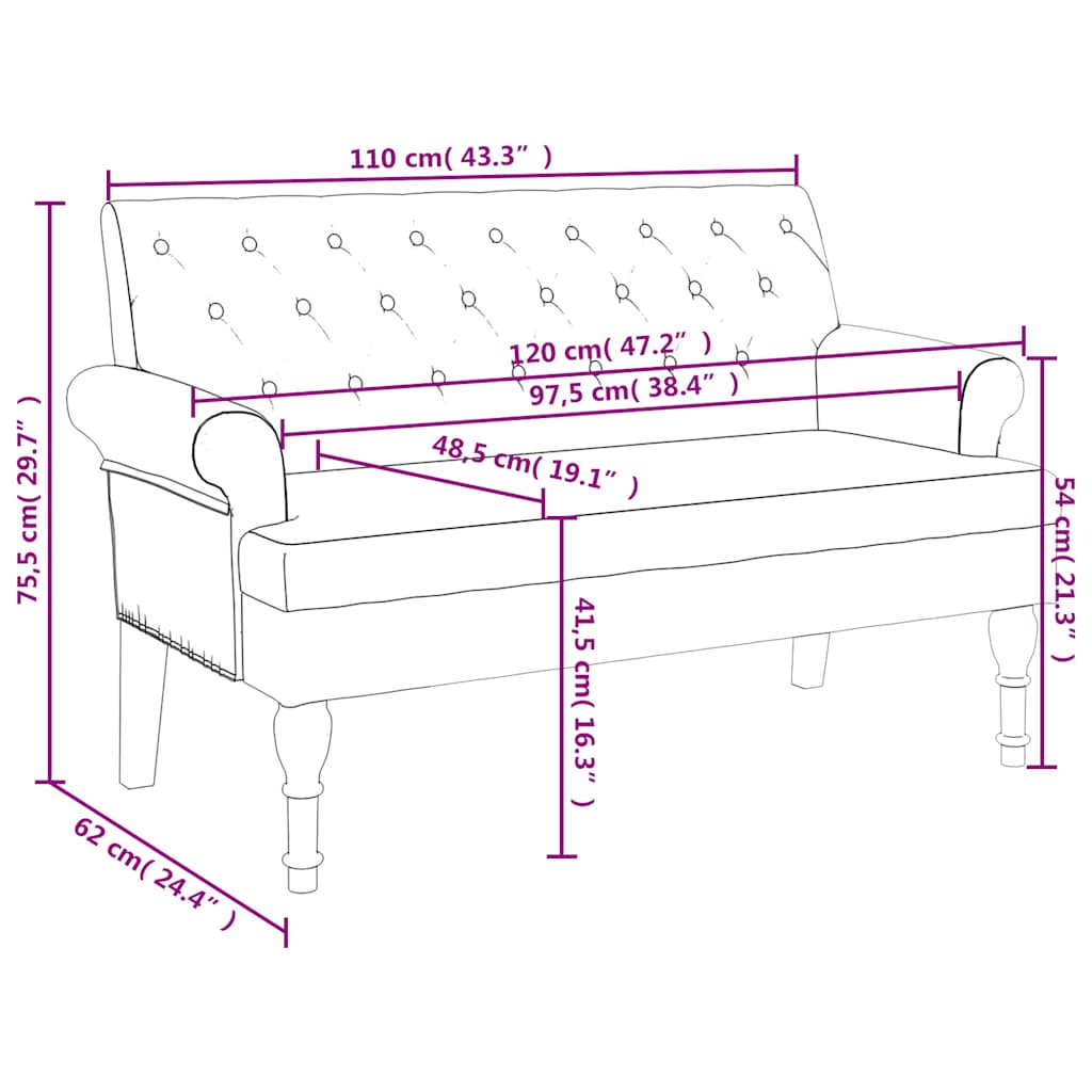 Klupa s naslonom crna 120x62x75,5 cm tkanina