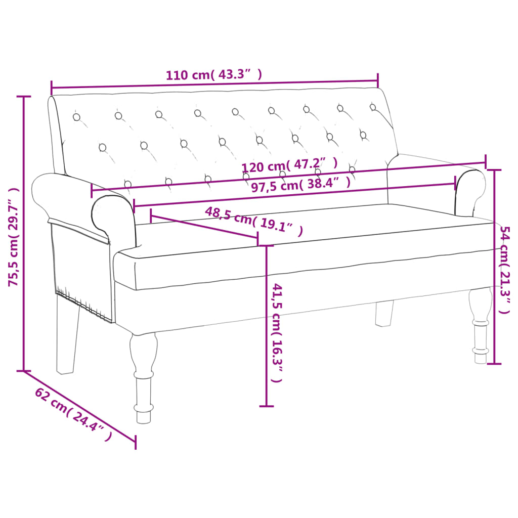 Klupa s naslonom smeđa 120 x 62 x 75,5 cm umjetna brušena koža