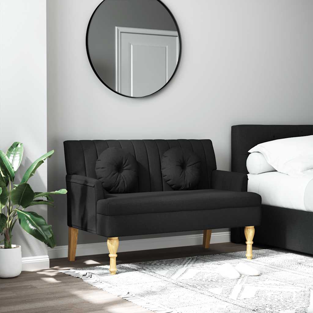 Klupa s jastucima crna 113 x 64,5 x 75,5 cm od tkanine