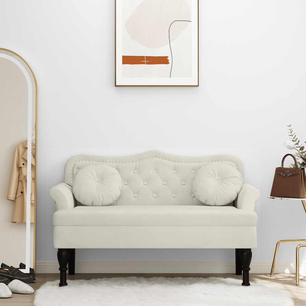 Klupa s jastucima Krem 120,5 x 65 x 75 cm baršunasta
