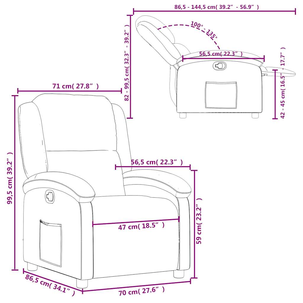 Naslonjač od prave kože tamnosmeđi