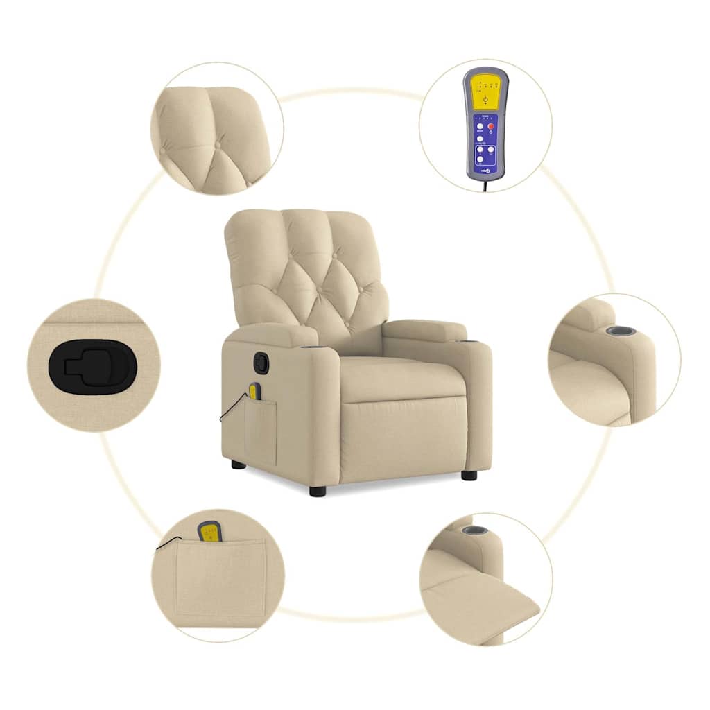 Masažni naslonjač od tkanine krem