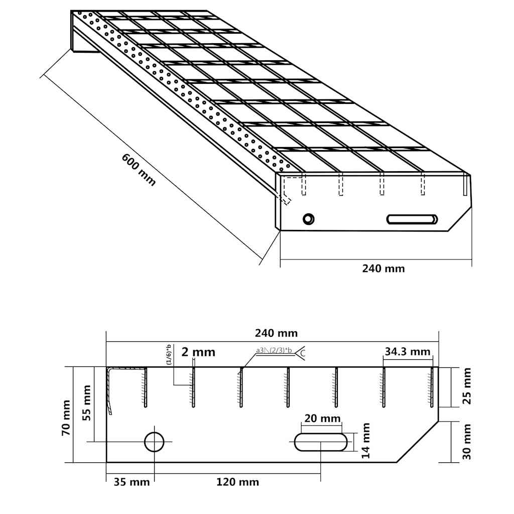 Rešetkasta stepenica 60 x 24 x 7 cm od pocinčanog čelika