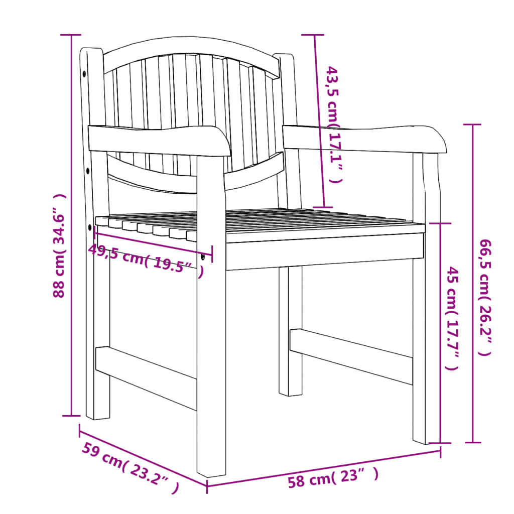 Vrtne stolice 8 kom 58 x 59 x 88 cm od masivne tikovine