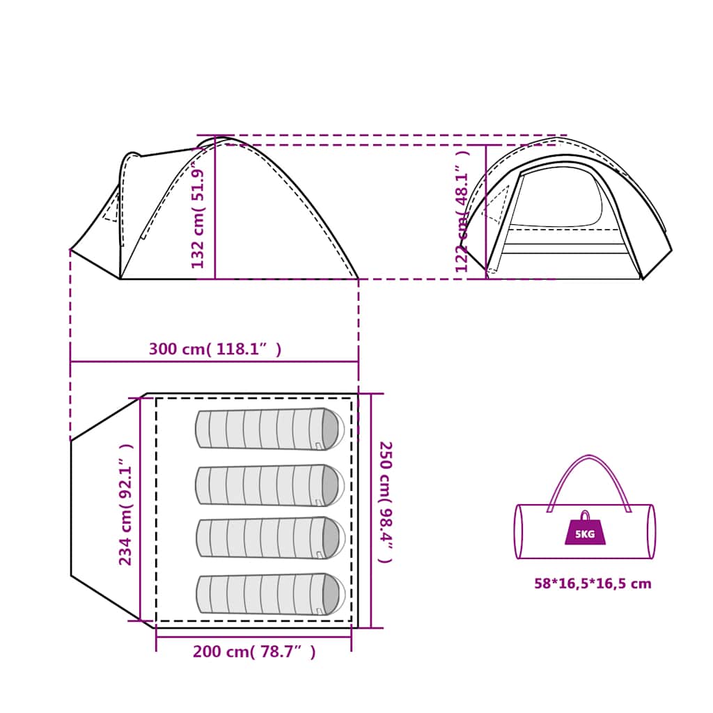Šator za kampiranje za 4 osobe plavi vodootporni