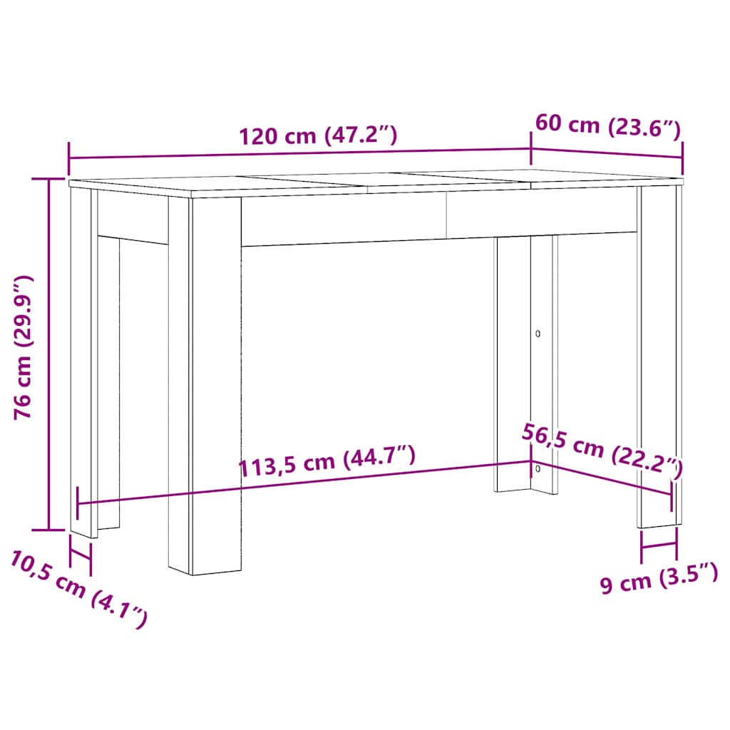Blagovaonski stol boja hrasta 120x60x76 cm konstruirano drvo