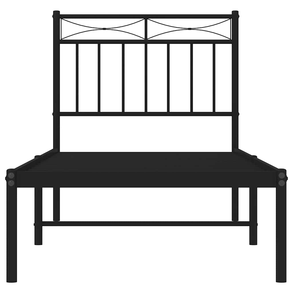 Metalni okvir za krevet s uzglavljem crni 75x190 cm