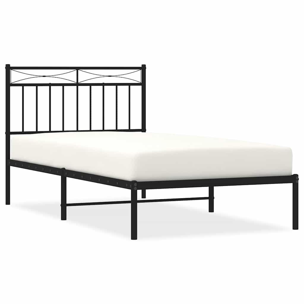 Metalni okvir za krevet s uzglavljem crni 100x190 cm