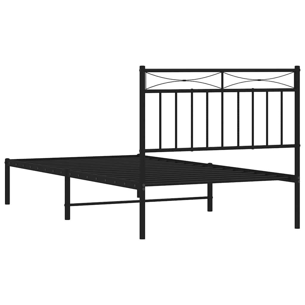 Metalni okvir za krevet s uzglavljem crni 100x190 cm