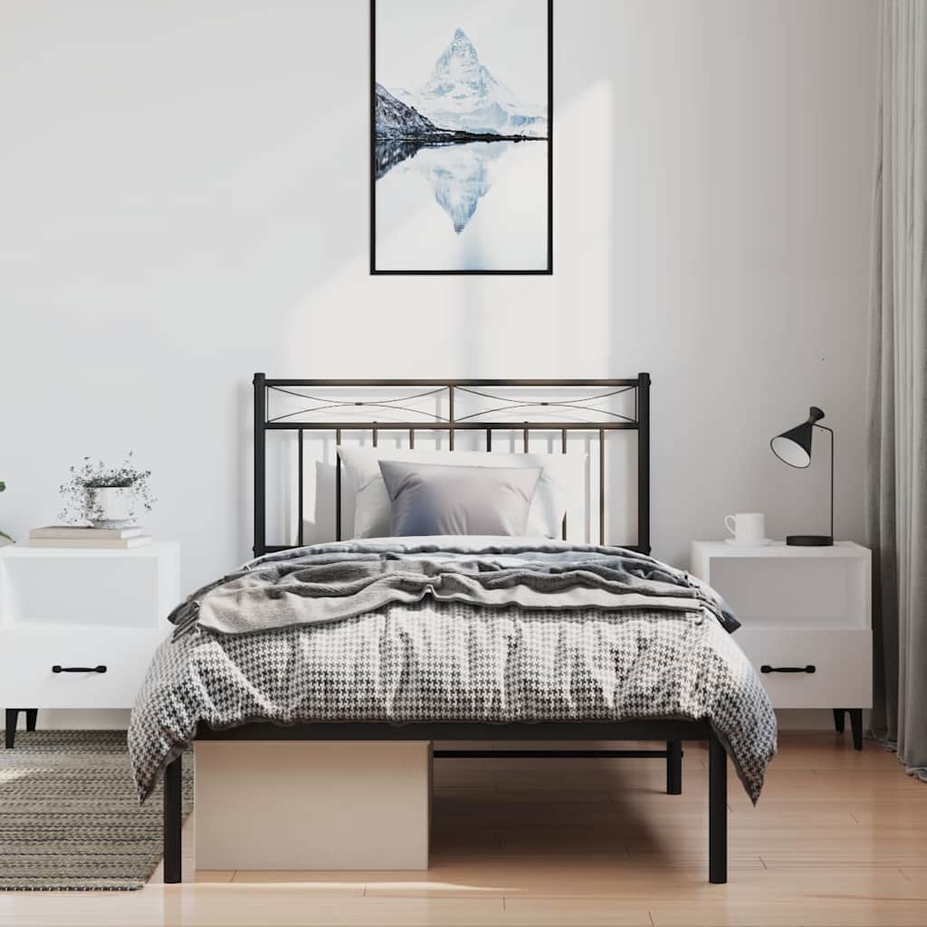 Metalni okvir za krevet s uzglavljem crni 100x200 cm