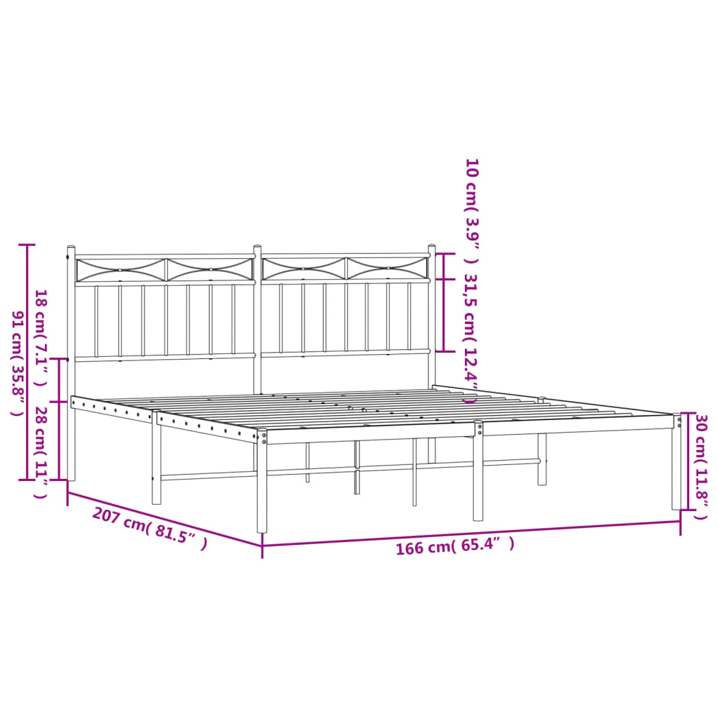 Metalni okvir za krevet s uzglavljem crni 160x200 cm