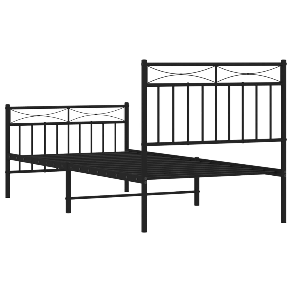 Metalni okvir kreveta uzglavlje i podnožje crni 90 x 200 cm