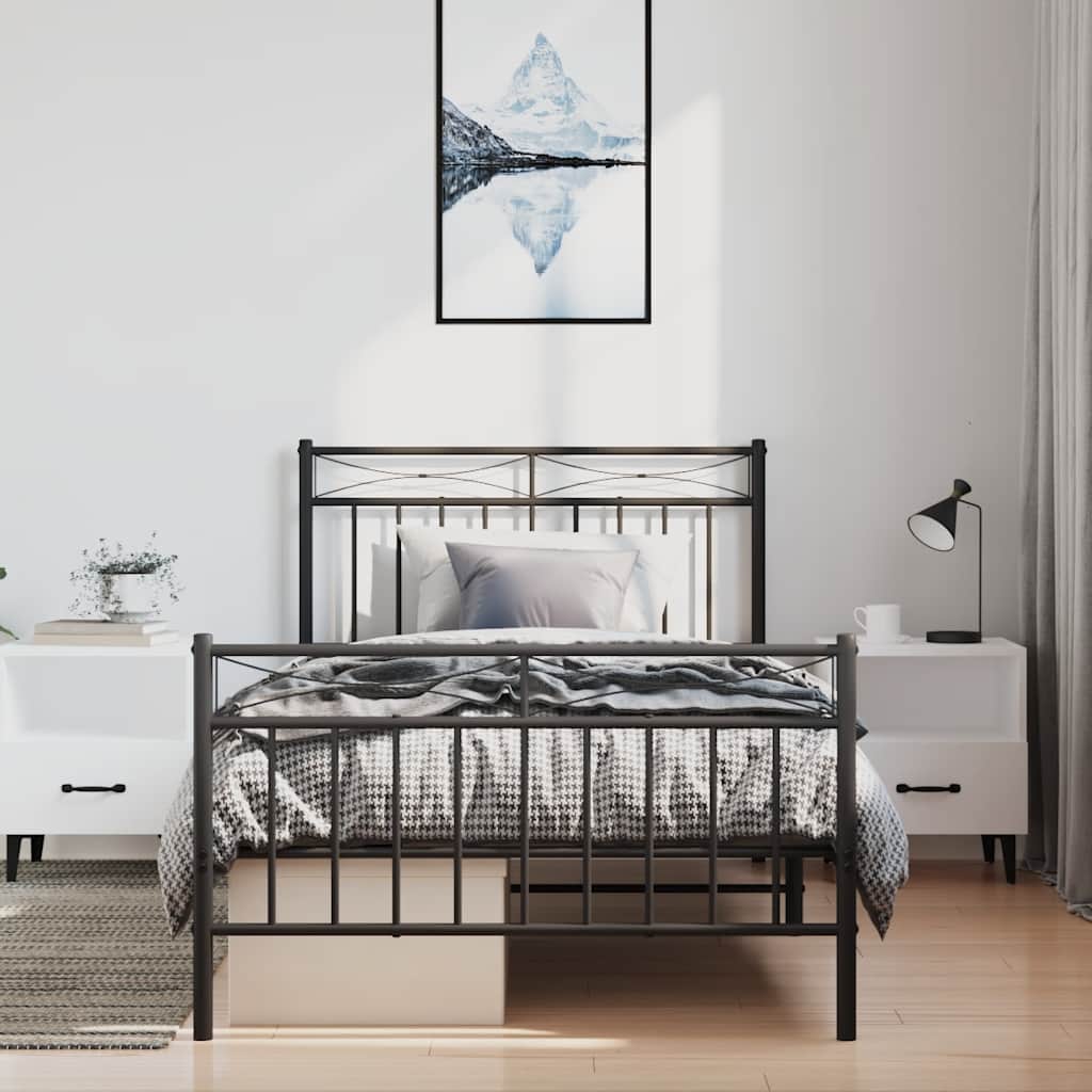 Metalni okvir kreveta uzglavlje i podnožje crni 100x190 cm
