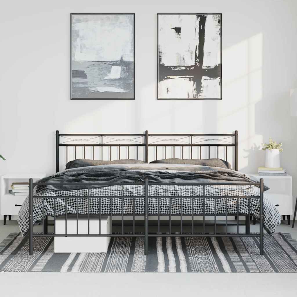 Metalni okvir kreveta uzglavlje i podnožje crni 193x203 cm