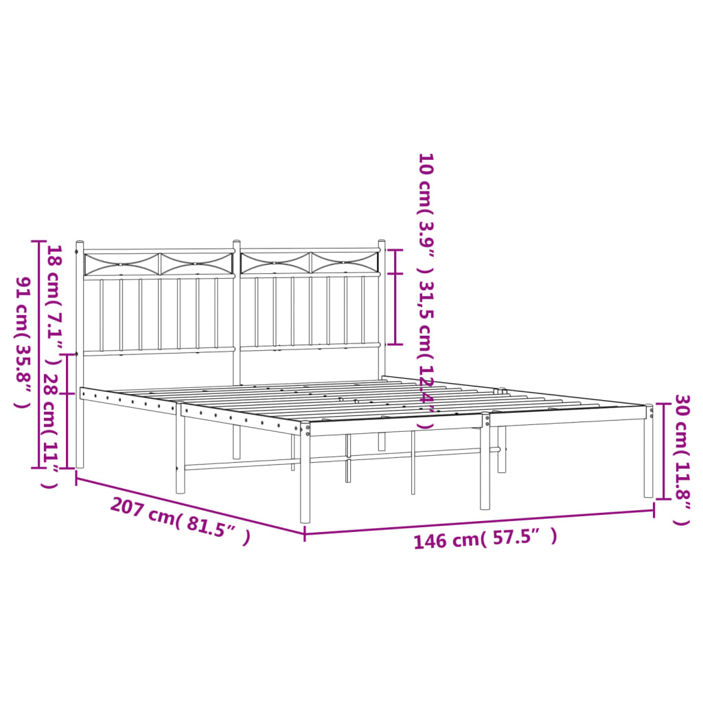 Metalni okvir za krevet s uzglavljem bijeli 140 x 200 cm