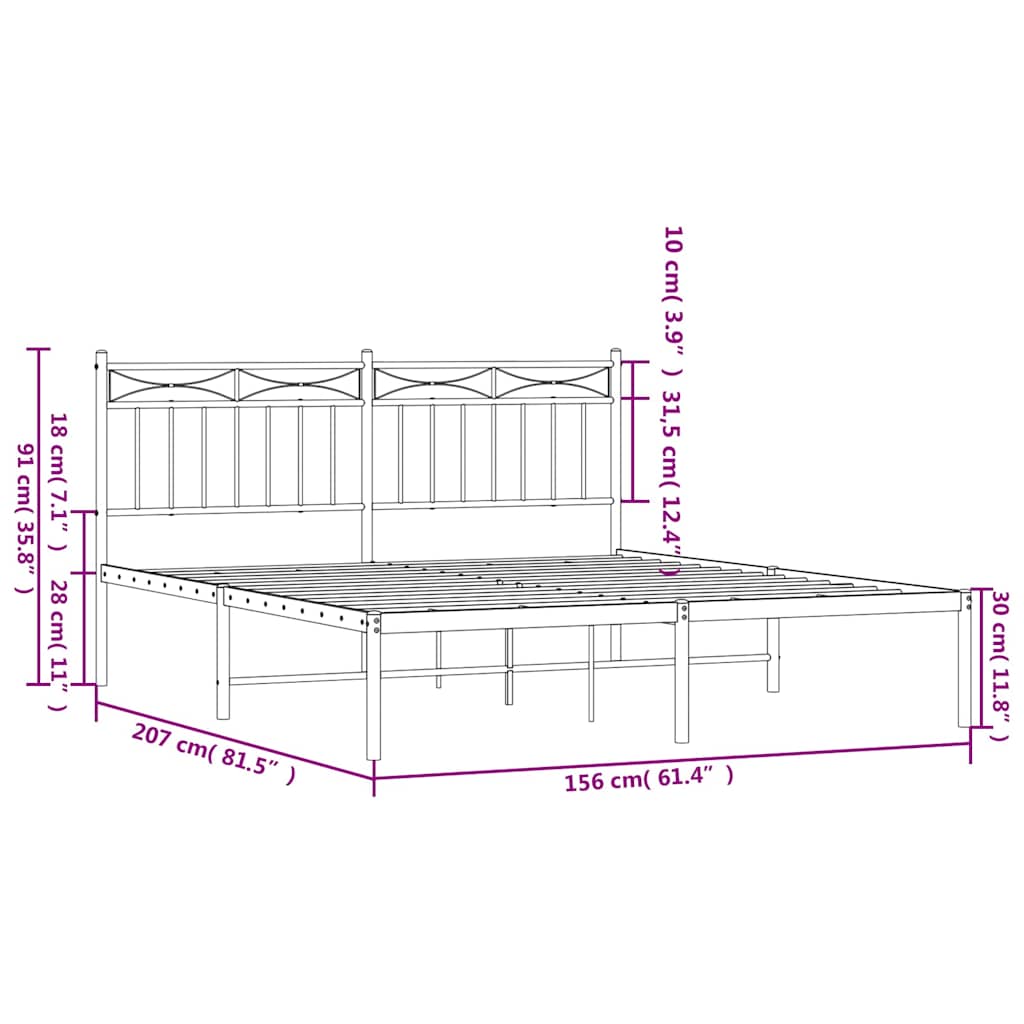 Metalni okvir za krevet s uzglavljem bijeli 150x200 cm
