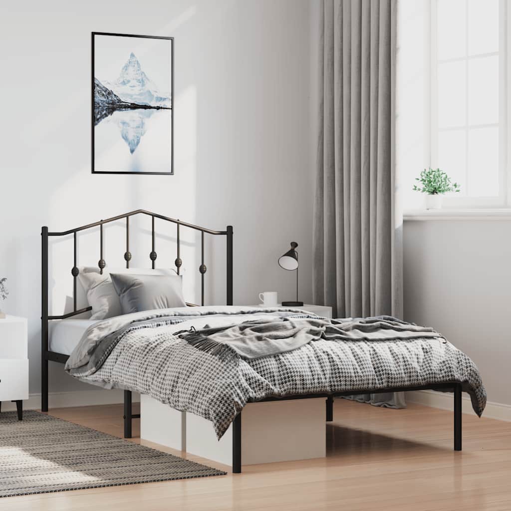 Metalni okvir za krevet s uzglavljem crni 100x190 cm
