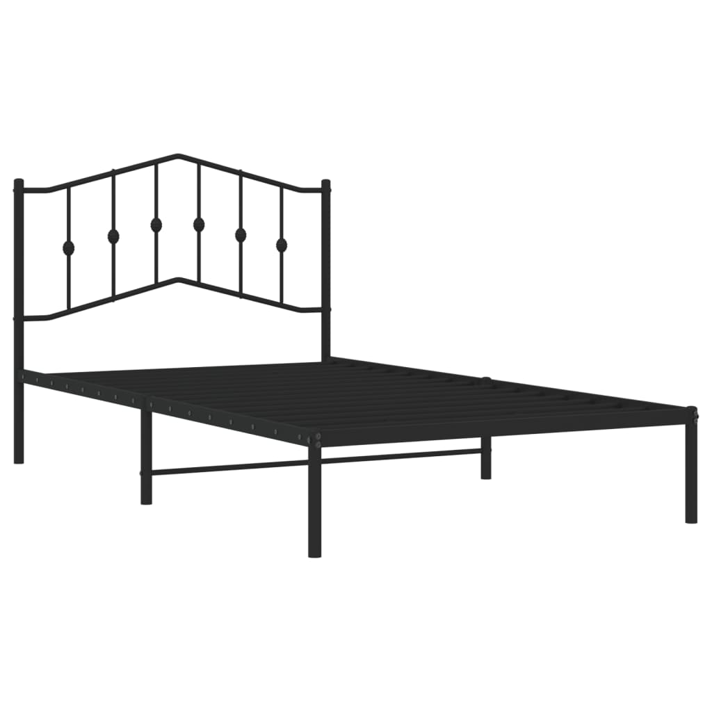 Metalni okvir za krevet s uzglavljem crni 107x203 cm