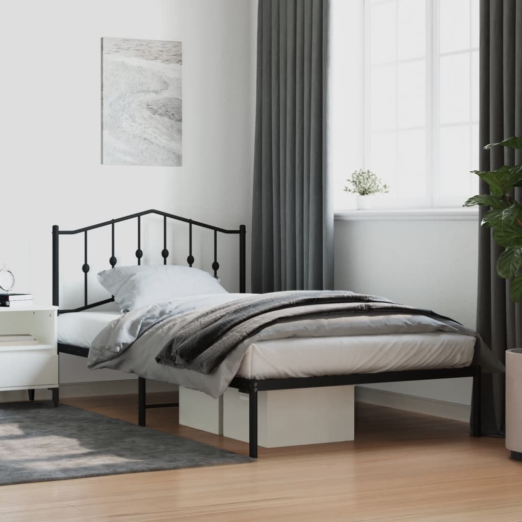 Metalni okvir za krevet s uzglavljem crni 107x203 cm