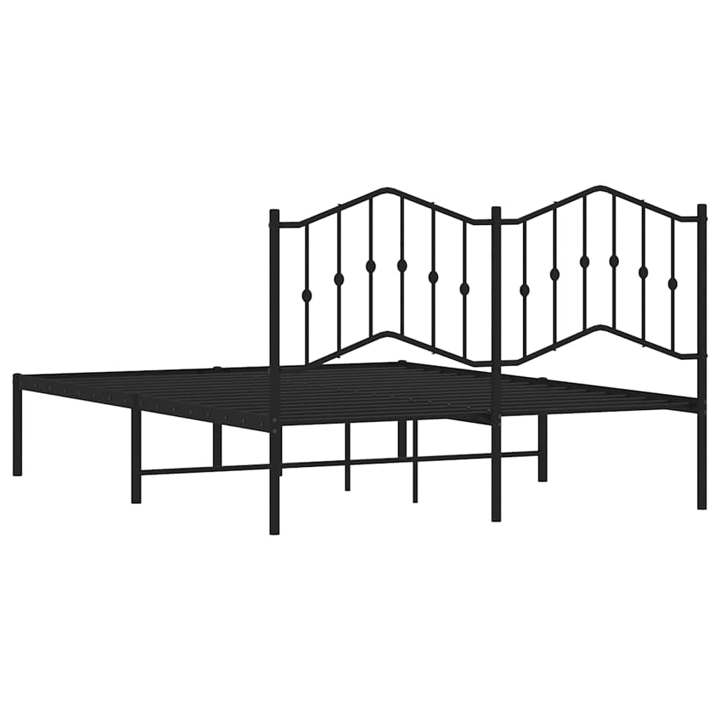 Metalni okvir za krevet s uzglavljem crni 150x200 cm
