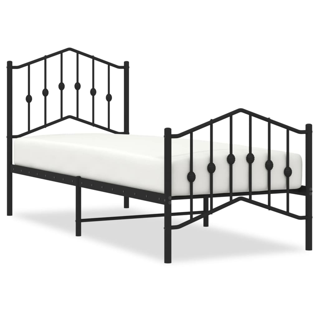 Metalni okvir kreveta s uzglavljem i podnožjem crni 75 x 190 cm