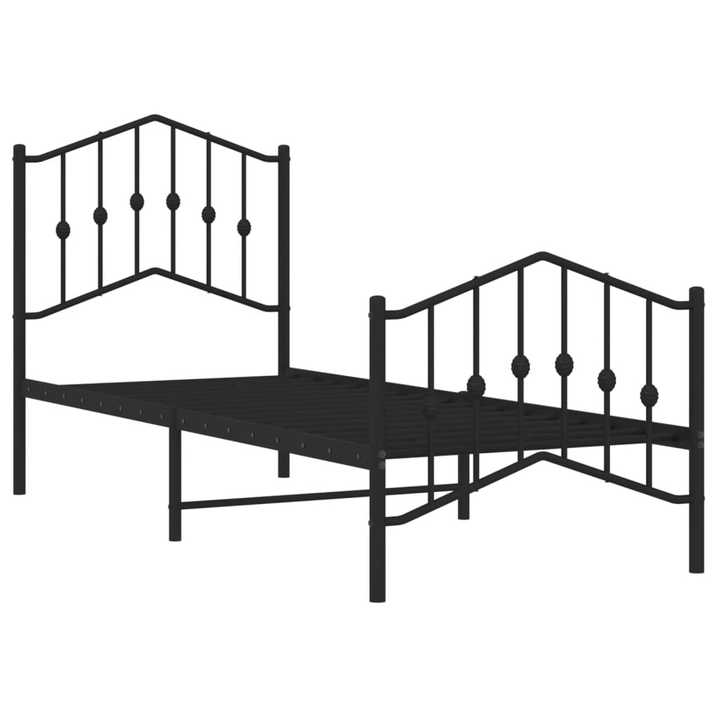 Metalni okvir kreveta s uzglavljem i podnožjem crni 75 x 190 cm