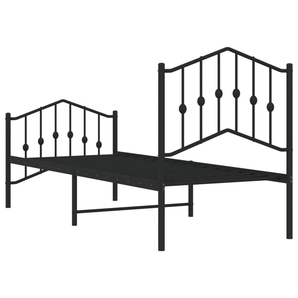 Metalni okvir kreveta s uzglavljem i podnožjem crni 75 x 190 cm