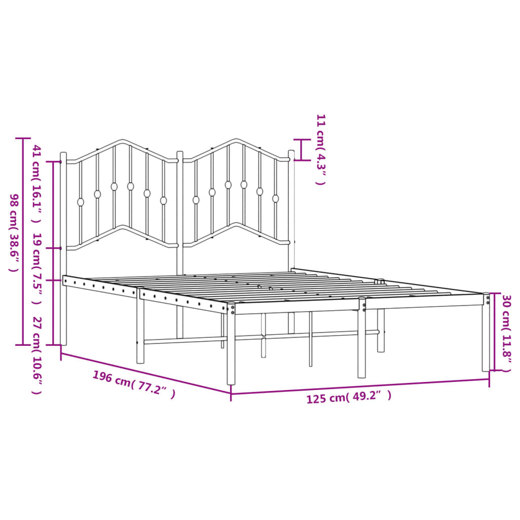 Metalni okvir za krevet s uzglavljem bijeli 120 x 190 cm