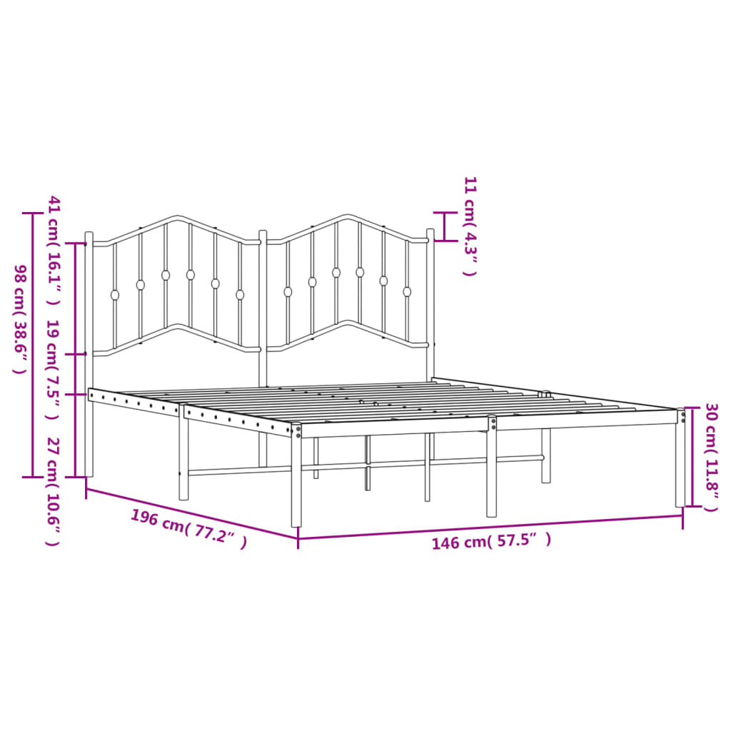 Metalni okvir za krevet s uzglavljem bijeli 140 x 190 cm