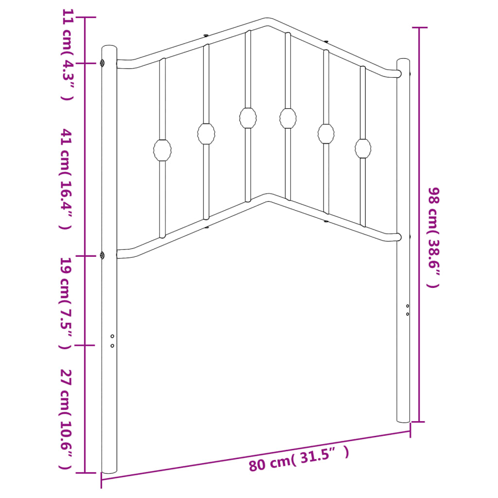 Metalno uzglavlje za krevet, bijelo, 75 cm