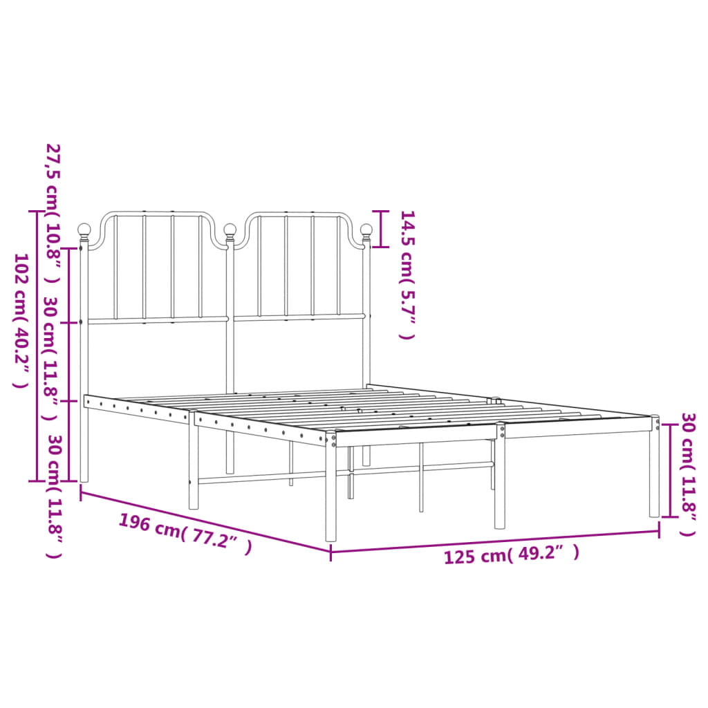 Metalni okvir za krevet s uzglavljem bijeli 120 x 190 cm