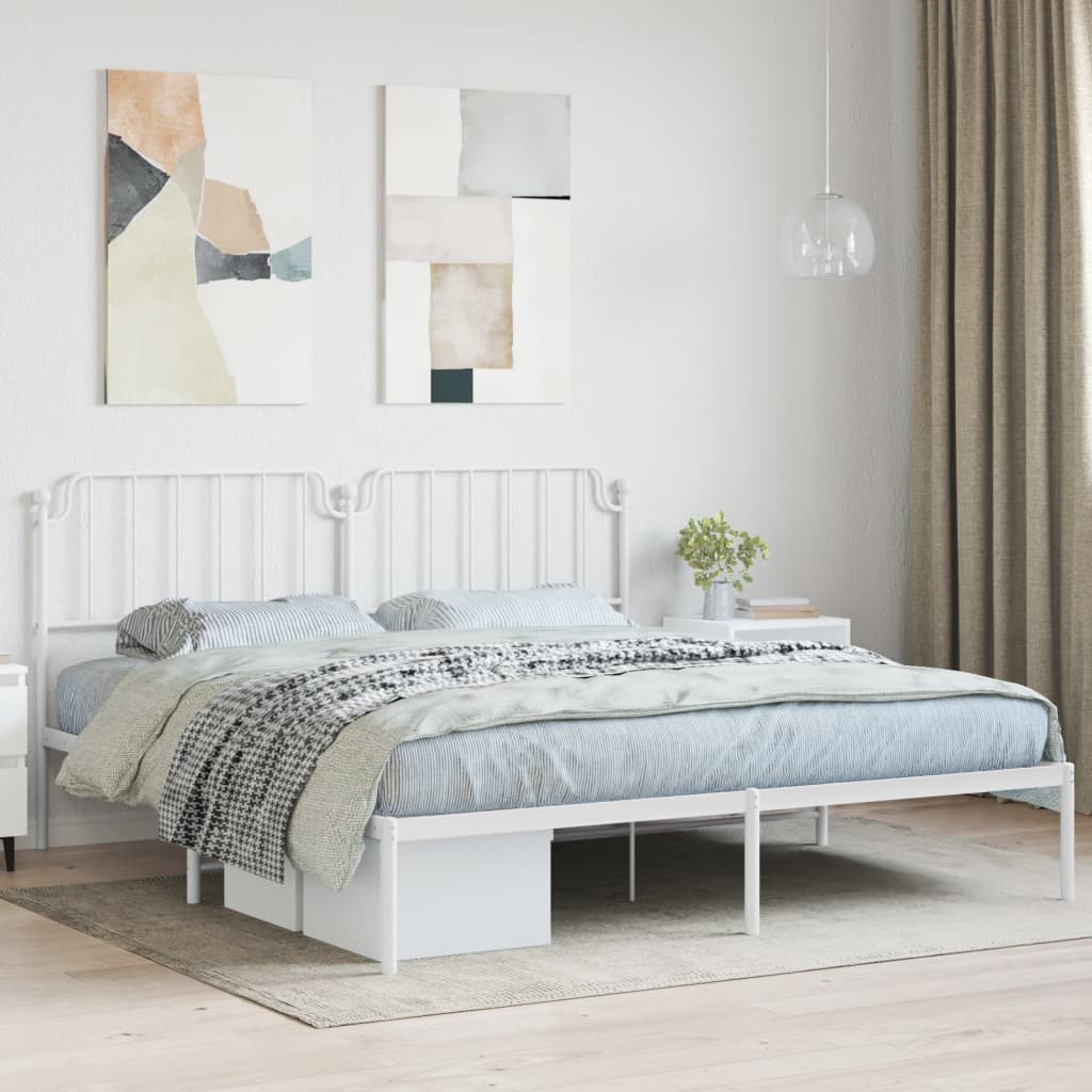 Metalni okvir za krevet s uzglavljem bijeli 160x200 cm