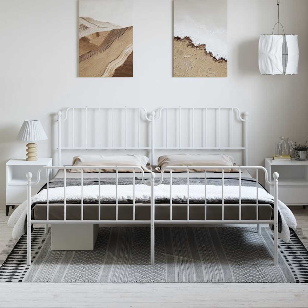 Metalni okvir kreveta uzglavlje i podnožje bijeli 193 x 203 cm