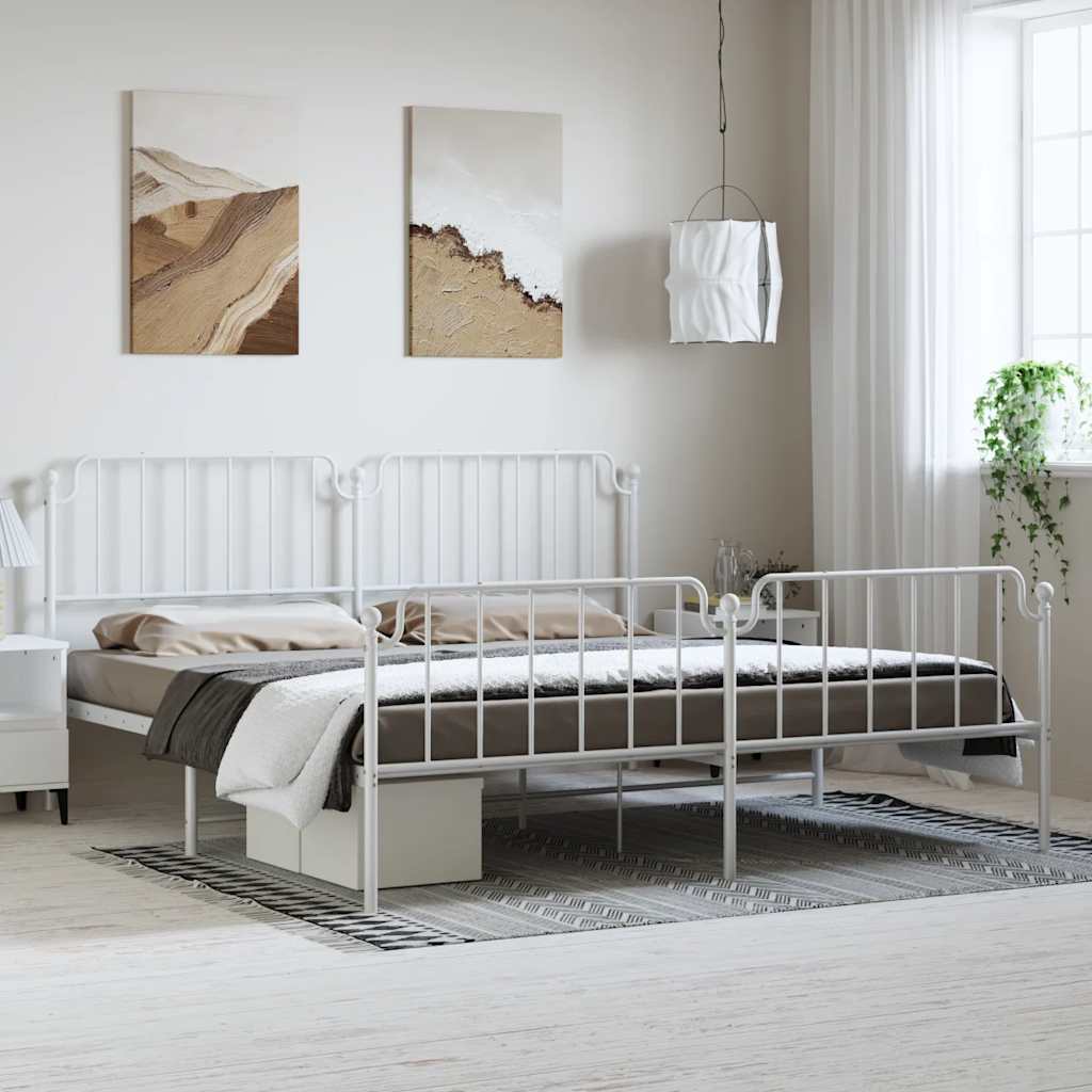 Metalni okvir kreveta uzglavlje i podnožje bijeli 193 x 203 cm