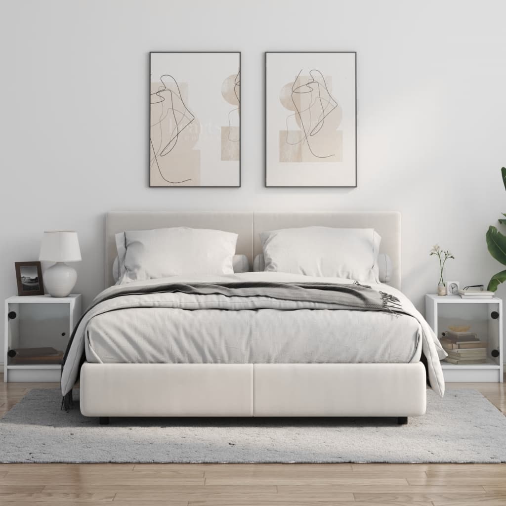 Noćni ormarići sa staklenim vratima 2 kom bijeli 35x37x42 cm