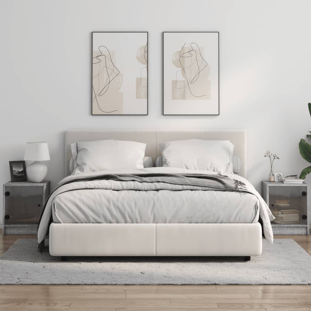 Noćni ormarići staklena vrata 2 kom boja hrasta 35 x 37 x 42 cm