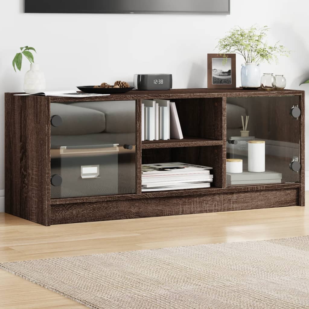 TV ormarić sa staklenim vratima smeđa boja hrasta 102x37x42 cm
