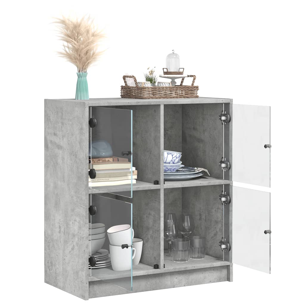 Bočni ormarić sa staklenim vratima boja betona 68x37x75,5 cm